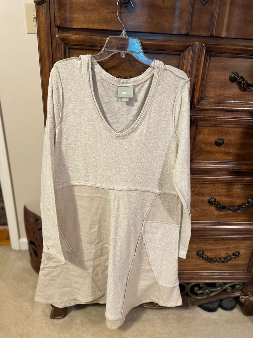 Maeve Beige and Cream Midi Dress